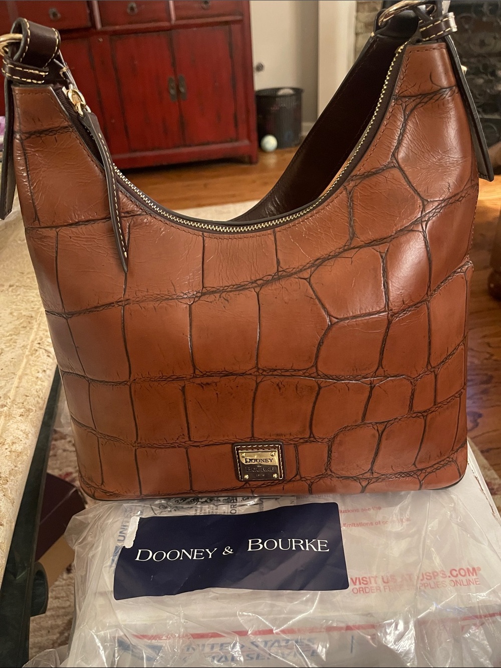 Dooney & Bourke Cognac Croc-Embossed Denison Leather Shoulder Bag- NWT